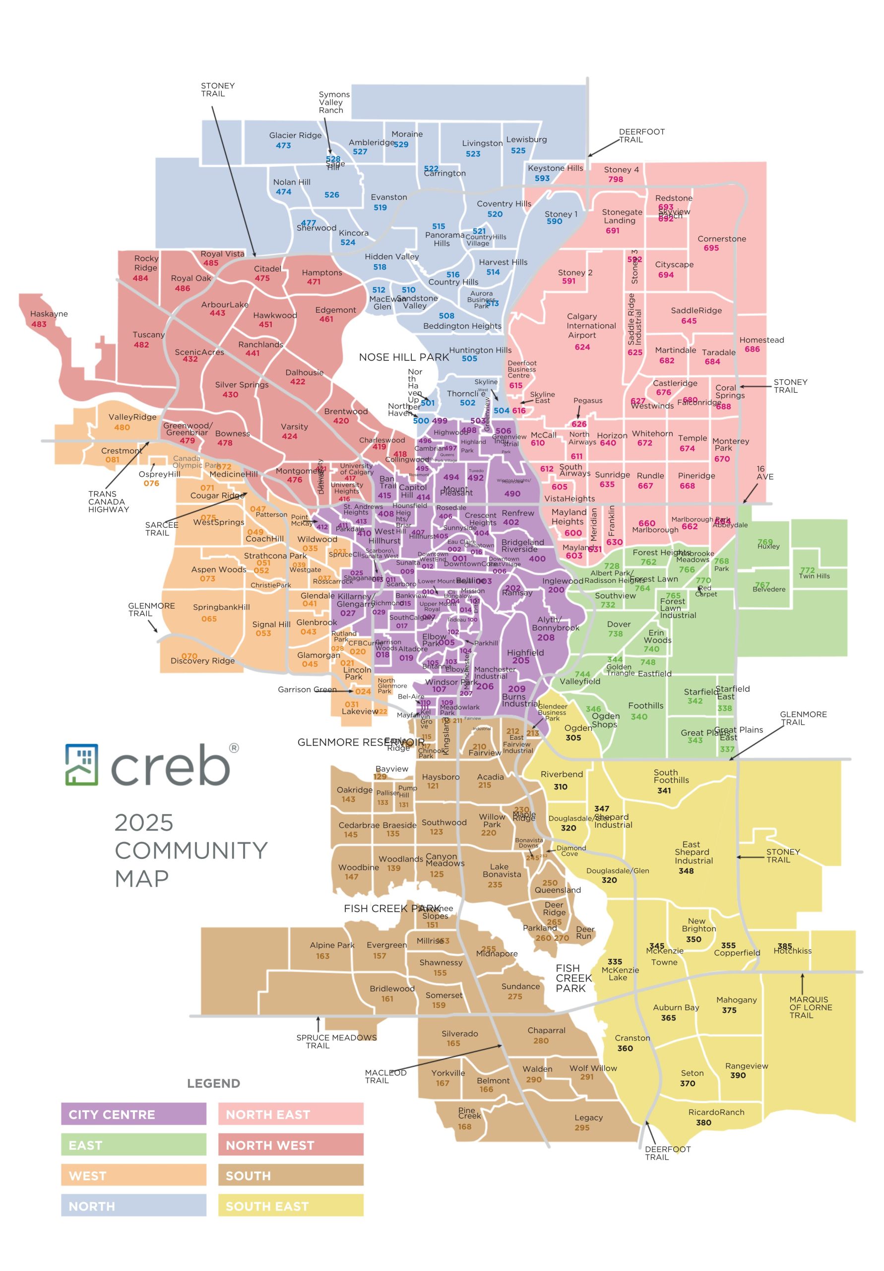 CREB 2026 Calgary community map showing Calgary districts and neighbourhood locations