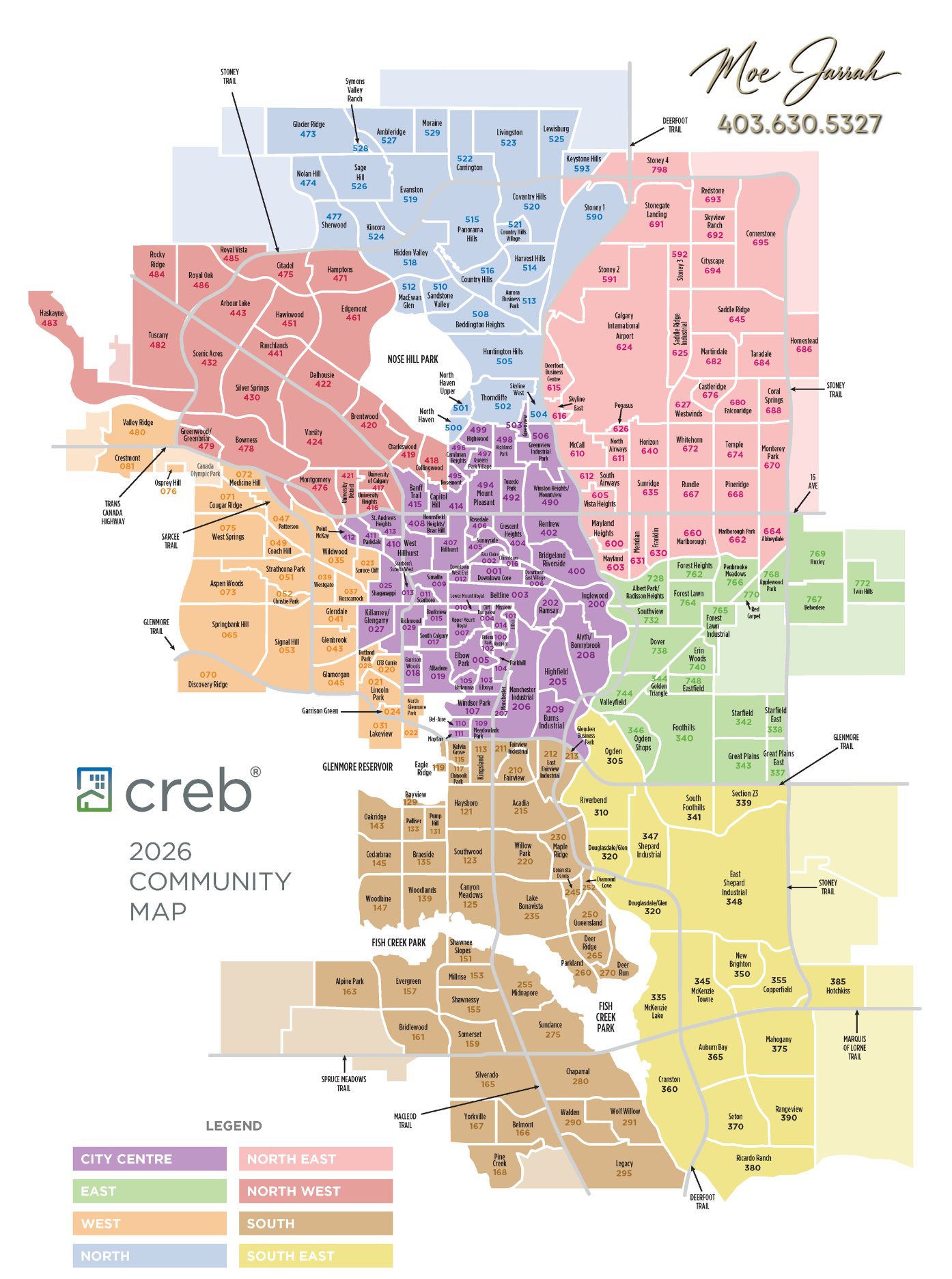 CREB 2026 Calgary community map showing Calgary districts and neighbourhood locations