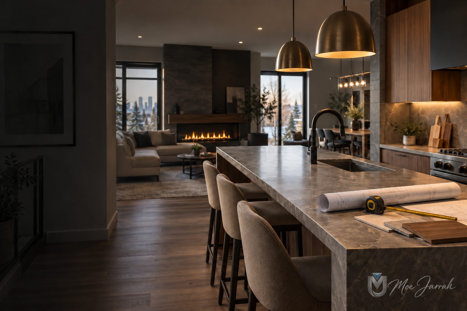 Modern Calgary home renovation with project plans and material samples